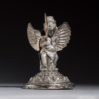 A repoussé silver figure of Garuda, Southeast Asia, 19/20th C.