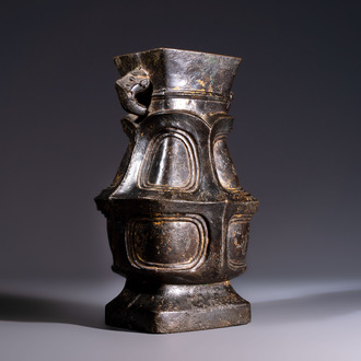 A Chinese archaic bronze wine vessel, 'Hu 壺', Ming