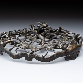 A large Chinese archaistic bronze 'Dragon' stand, Ming