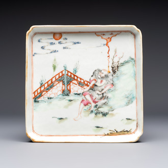 A Chinese famille rose 'Li Tieguai' square tray, 19th C.