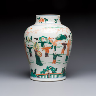 A Chinese famille verte 'Elegant Beauties and Playing Boys' vase, 19th C.