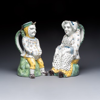 A pair of polychrome Brussels faience 'Jacqueline et Jacquot' table fountains, late 18th C.