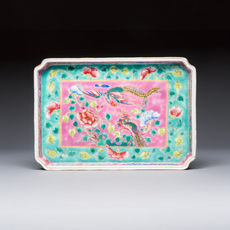 A Chinese famille rose 'Phoenixes and Peonies' tray for the Straits or Peranakan market, 19th C.