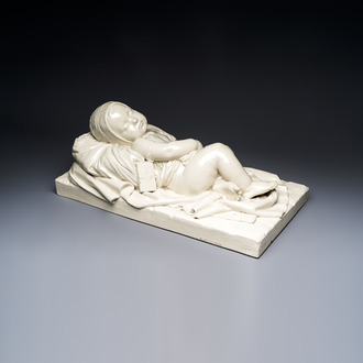 Joseph Ducaju (Antwerp, 1823-1891): a white glazed 'Under God's Protection' group, signed, 19th C.