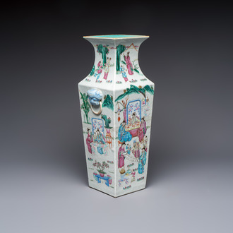 A Chinese famille rose square vase with narrative design, 19th C.