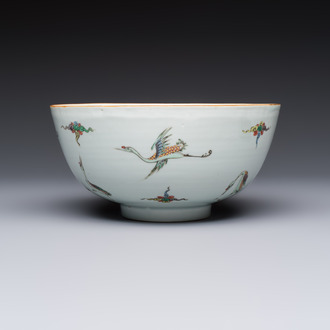 A Chinese famille verte 'Cranes' bowl, Kangxi