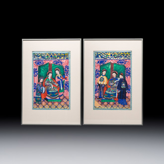 A pair of Chinese Canton pith paper paintings, 19th C.