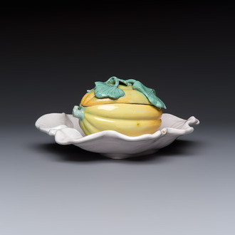 A fine polychrome Schrezheim faience 'Melon' tureen and cover, Germany, 18th C.