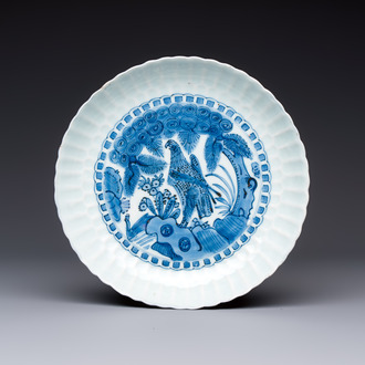 A Chinese blue and white 'Bird of Prey' plate, Wanli