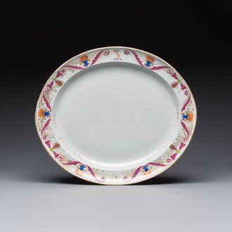 A Chinese polychrome and gilt-decorated armorial dish with the arms of McMahon, Jiaqing, ca. 1810