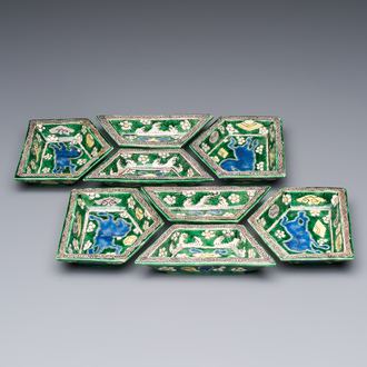 A Chinese verte biscuit eight-piece sweetmeat set with flying horses, 19th C.