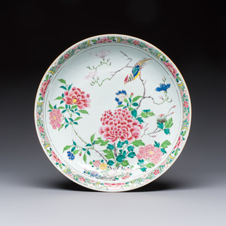 A Chinese famille rose 'Birds among Blossoming Branches' dish, Yongzheng