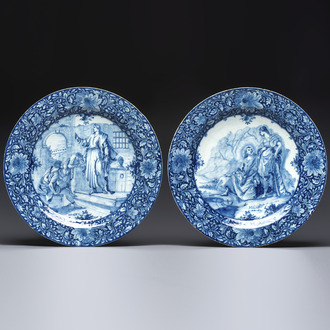 A pair of fine large blue and white Dutch Delft biblical subject dishes, dated 1781