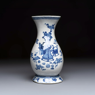 A Chinese blue and white 'Antiquities' wall vase, Kangxi