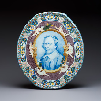A polychrome Dutch Delft 'Portrait' plaque, 19th C.