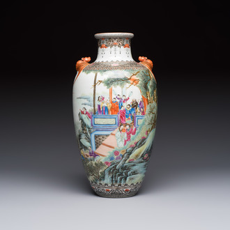A fine Chinese famille rose vase with narrative design, Qianlong mark, Republic