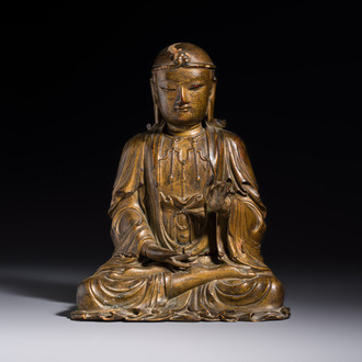 A Chinese gilt-lacquered wooden seated Bodhisattva, Ming