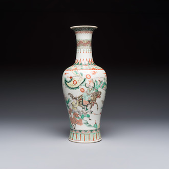 A Chinese famille verte 'Warriors' vase, Kangxi mark, 19th C.