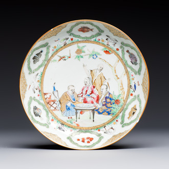 A Chinese famille rose 'Doctor's Visit' plate after Cornelis Pronk, Qianlong