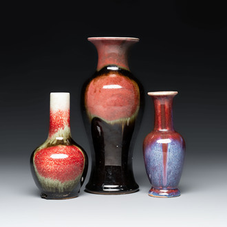 Three Chinese flambé-glazed vases, 20th C.