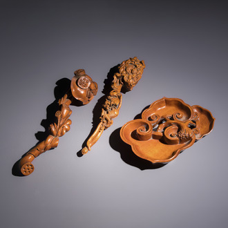 Three Chinese wooden carvings, 20th C.