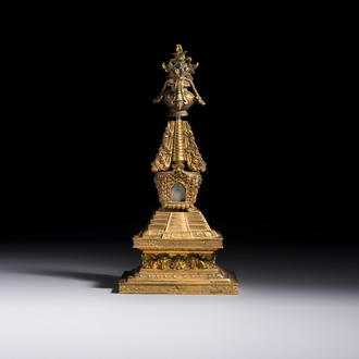 A Chinese gilt-copper stupa, Qing