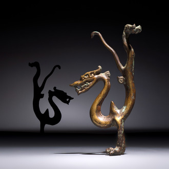 A rare Chinese gilt-bronze dragon, Tang
