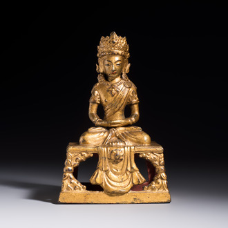 A Sino-Tibetan gilt-lacquered figure of Buddha Amitayus, Qianlong