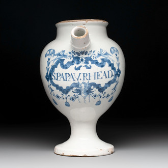 A blue and white Brussels faience drug or syrup jar, inscribed 'S.PAPAV.RHEAD.', ca. 1700