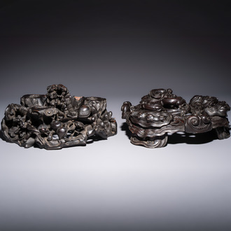 Two large Chinese carved wooden stands, 19th C.