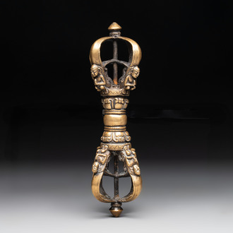 A large Tibetan bronze vajra, 18/19th C.