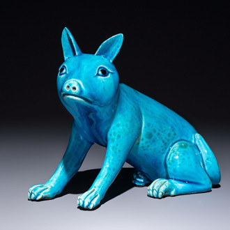A Chinese turquoise-glazed model of a dog, Qianlong mark, 19th C.