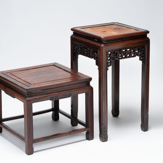 A Chinese hongmu stand and a square low table, 19th C.