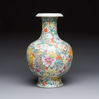 A fine Chinese famille rose 'Millefleurs' vase, Qianlong mark, Republic