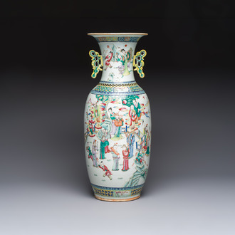 A Chinese famille rose vase with narrative design, 19th C.