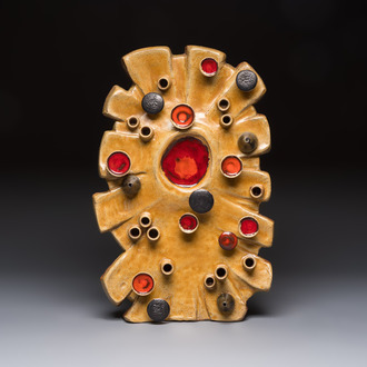 A Belgian polychrome-glazed pottery wall relief, possibly Elisabeth Vandeweghe for Perignem, 20th C.
