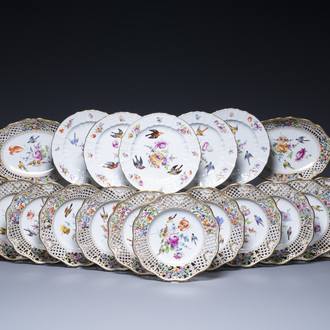 Nineteen polychrome Dresden porcelain plates and dishes, Meyers & Sohn, Germany, 19th C.