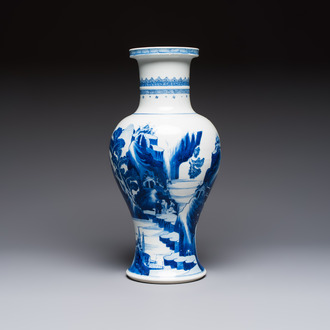 A Chinese blue and white 'Mountainous Riverscape' baluster vase, Kangxi