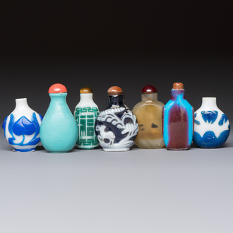 Seven Chinese glass snuff bottles, Daoguang mark, 19/20th C.