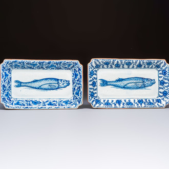 Two blue and white Dutch Delft 'Herring' dishes, 18th C.