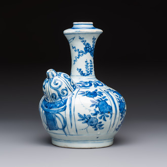 A Chinese blue and white kendi with floral design, Wanli