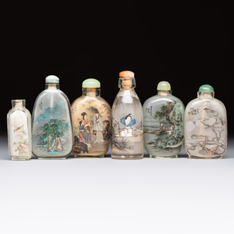 Six Chinese inside-painted snuff bottles, signed Xue Shaofu 薛少甫, Ye Fuying 葉甫英 and Yan Yutian 閻玉田, 20th C.