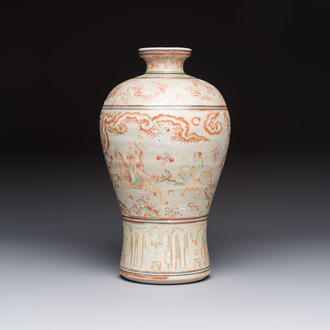A Chinese polychrome-enamelled 'Xie Qin Fang You 攜琴訪友' 'Meiping' vase, Ming