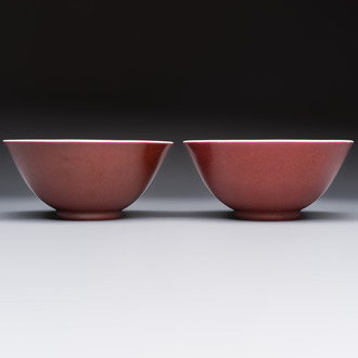 A pair of Chinese copper-red glazed bowls, Guangxu mark and of the period