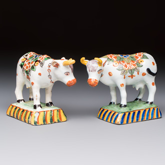 Two polychrome Dutch Delft cows, 19th C.
