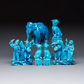 Six Chinese turquoise-glazed wares, 19/20th C.