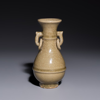 A Chinese Longquan celadon vase with handles, Ming