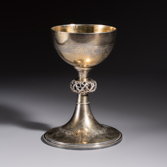 A fine French gilt silver Gothic Revival chalice with a reticulated crown of thorns, late 19/early 20th C.