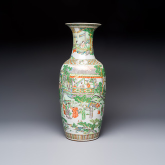 A large Chinese famille verte vase with figures in a garden, 19th C.