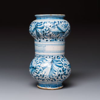 A blue and white Italian maiolica albarello with foliage design, Rome, early 17th C.